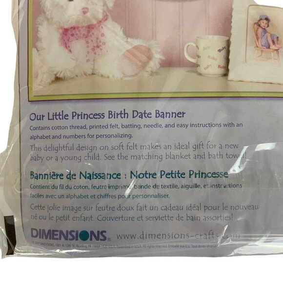 Dimensions Lil Tots Felt Appliqué Our Little Princess Birth Date Banner 73398 - Picture 3 of 4